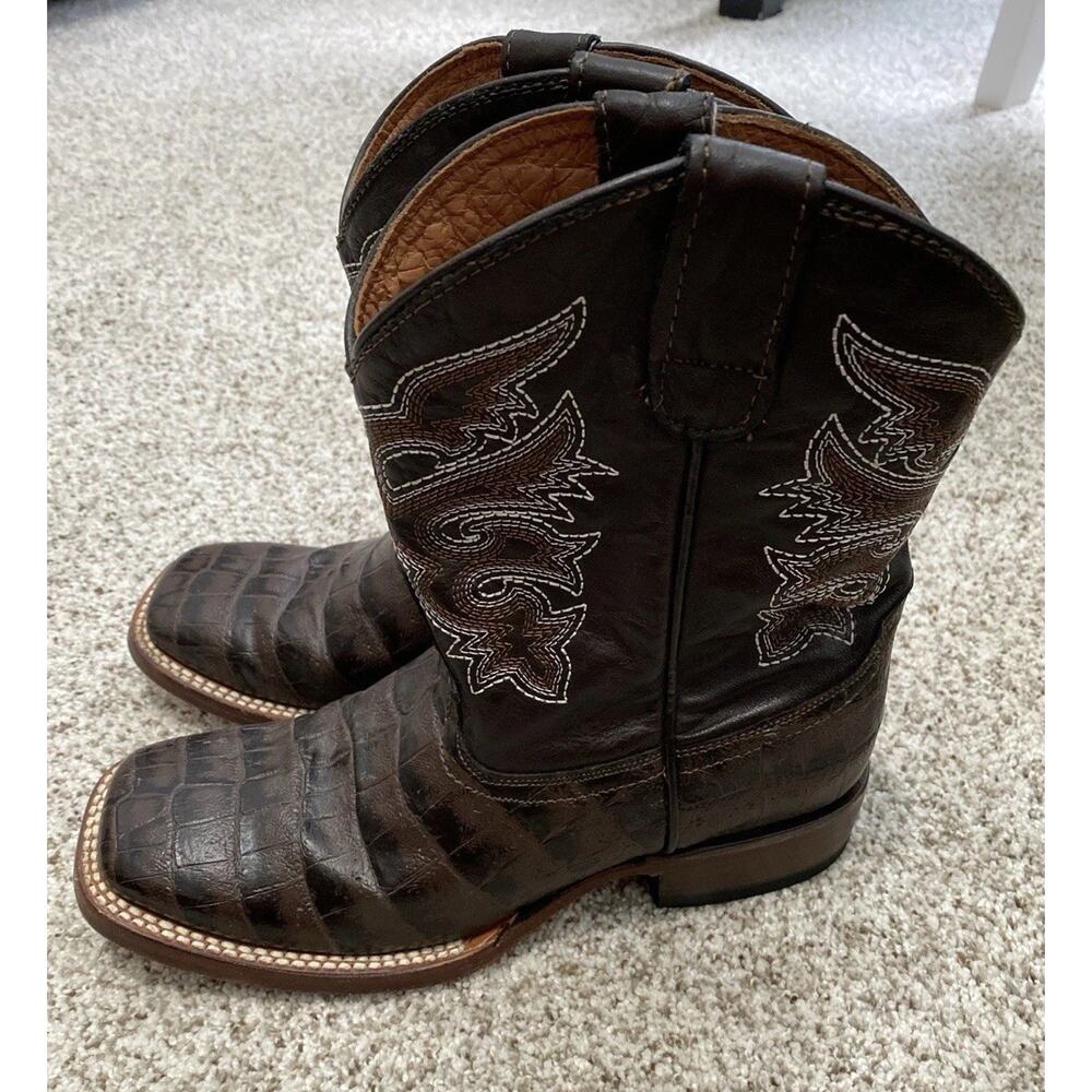 Boys Size 2 Cowboy Boots Tanner Mark Brown Leather Brady Western Boots EUC